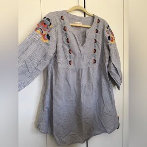 Knox Rose Blue and White Striped Embroidered Women's Mini Dress XXL